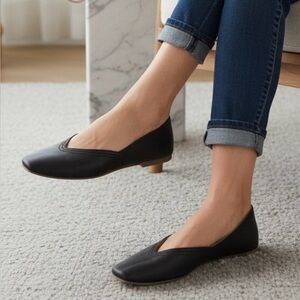 Lucky Brand Black Leather Square Toe Ballet Flats Size 6.5